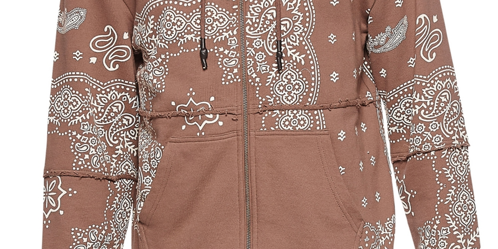 Eleven Paris Men's Paisley Print Zip Hoodie Brown Size XX-Large