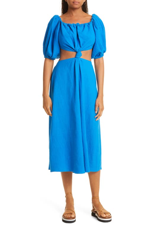 farm-rio-cutout-waist-linen-blend-dress-in-blue-at-nordstrom-size-x-large