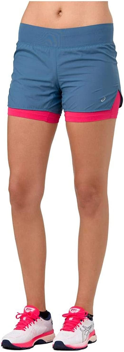 ASICS महिलाओं के कूल 2-इन-1 3.5 इंच शॉर्ट एज़्योर/पिक्सेल पिंक