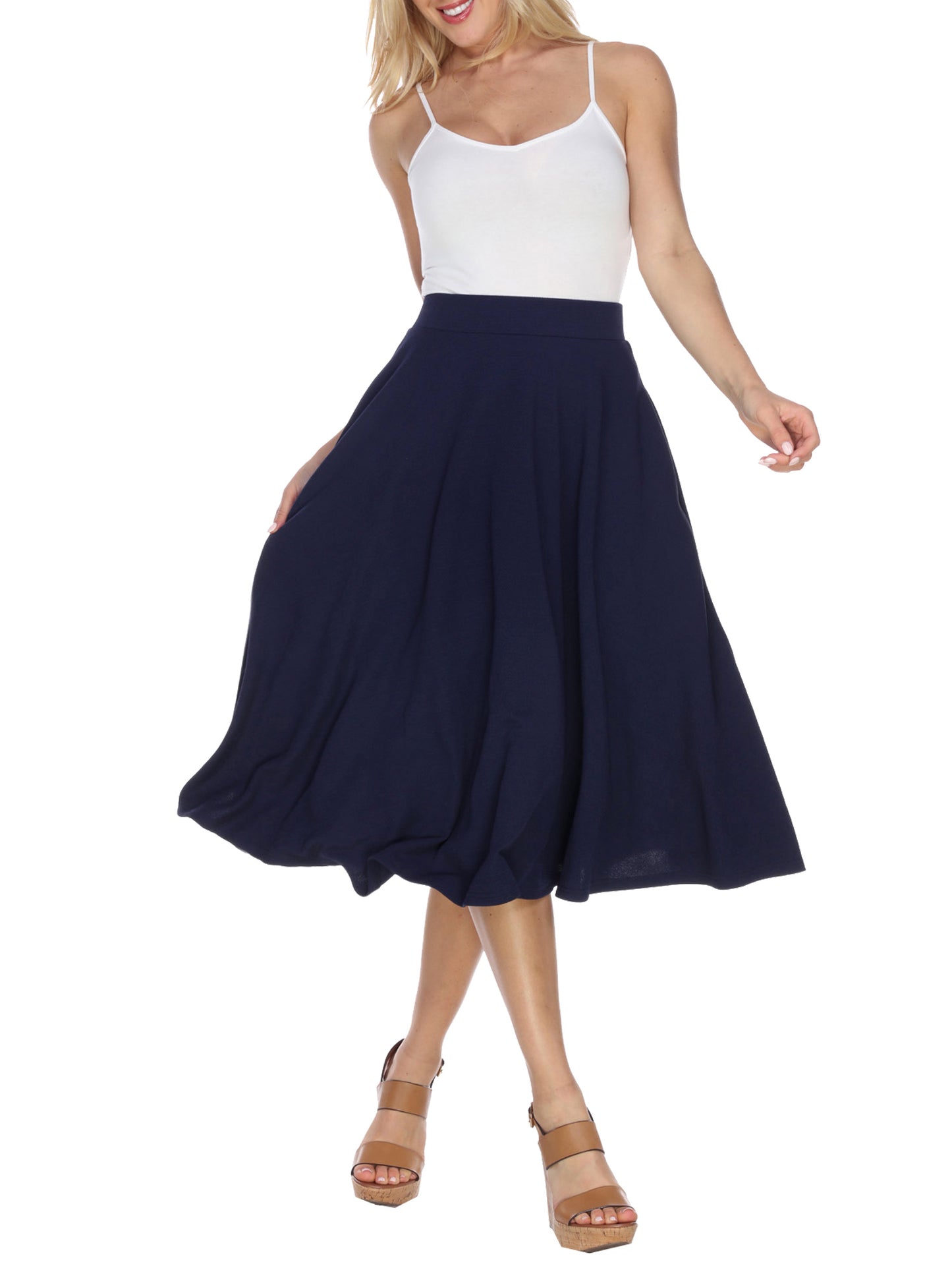 White Mark Women's Flared MIDI Skirt Blue Size X-Large