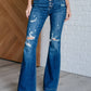 Judy Blue - Midrise Button Fly Trouser Flare With Distressing