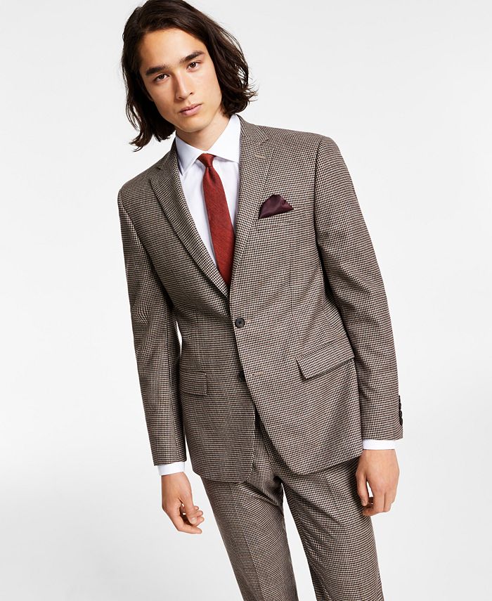 Bar III Men's Skinny Fit Check Suit Separate Jacket Burgundy Size 42-S