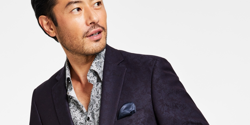 Alfani Men's Slim-Fit Jacquard Blazer Blue Size 36