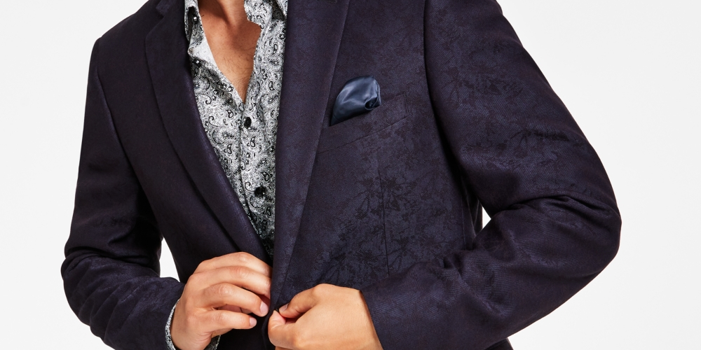 Alfani Men's Slim-Fit Jacquard Blazer Blue Size 36