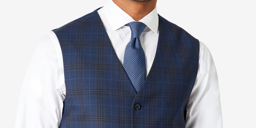 Tallia Men's Slim Fit Plaid Suit Vest Blue Size Large