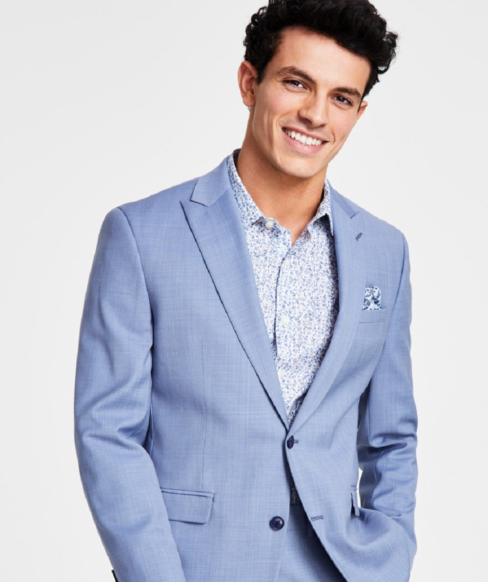 Bar III Men's Slim Fit Wool Sharkskin Suit Jacket Blue Size 38