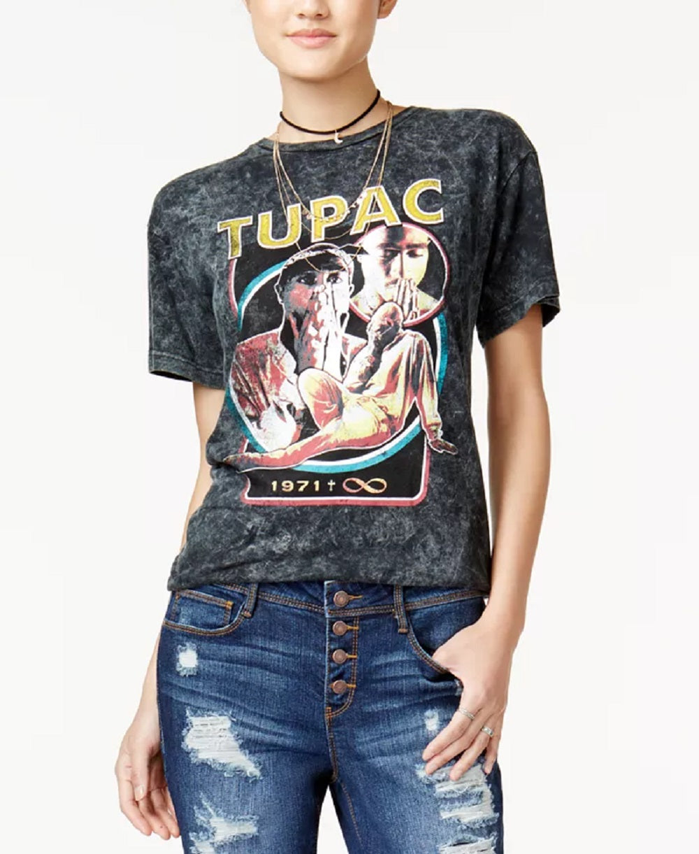 Bravado Junior's Cotton Tupac Boyfriend T-Shirt Black Size 50X45