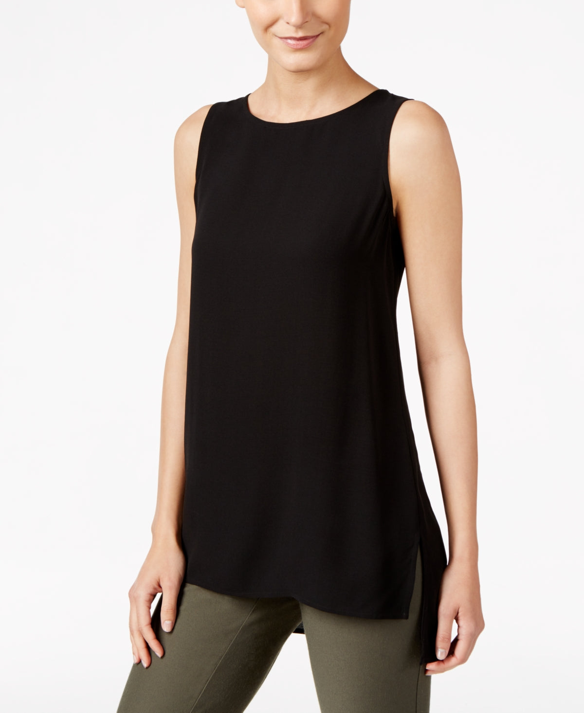 Eileen Fisher Women's Silk Crepe Bateau Neck Shell Black Size Large