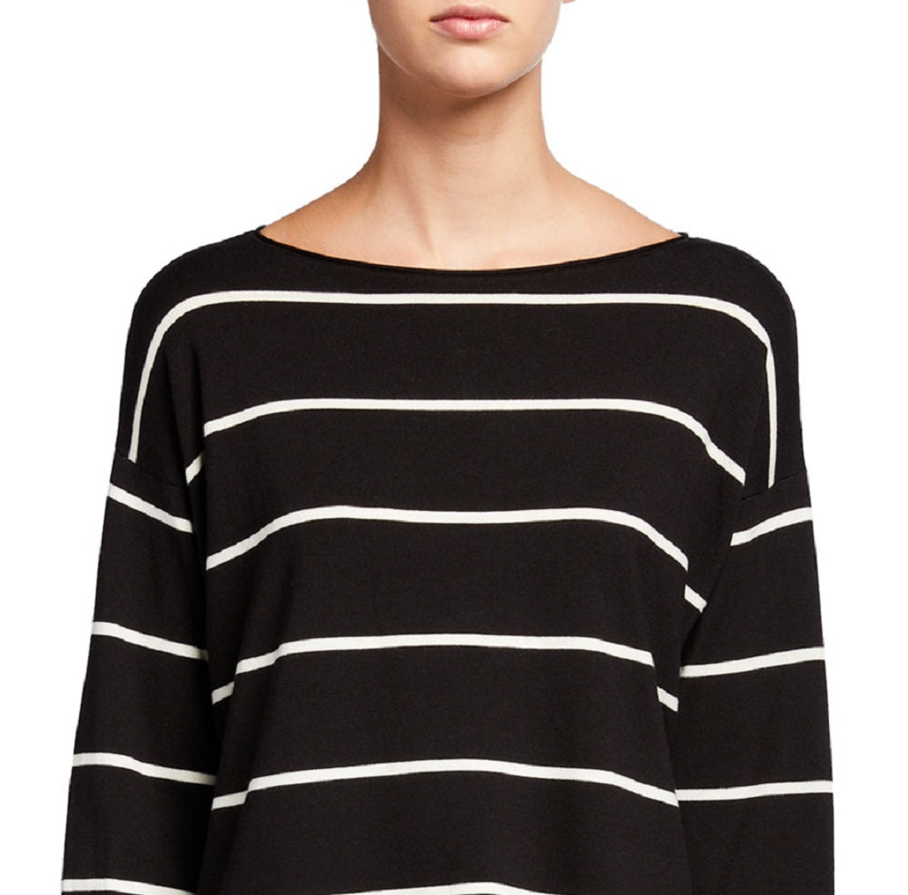 Eileen Fisher Women's Lightweight Cozy Tencel Stretch Bateau Neck Box Top Black Size Large