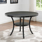 Biony Espresso Wood Dining Set with Tan Fabric Nailhead Chairs