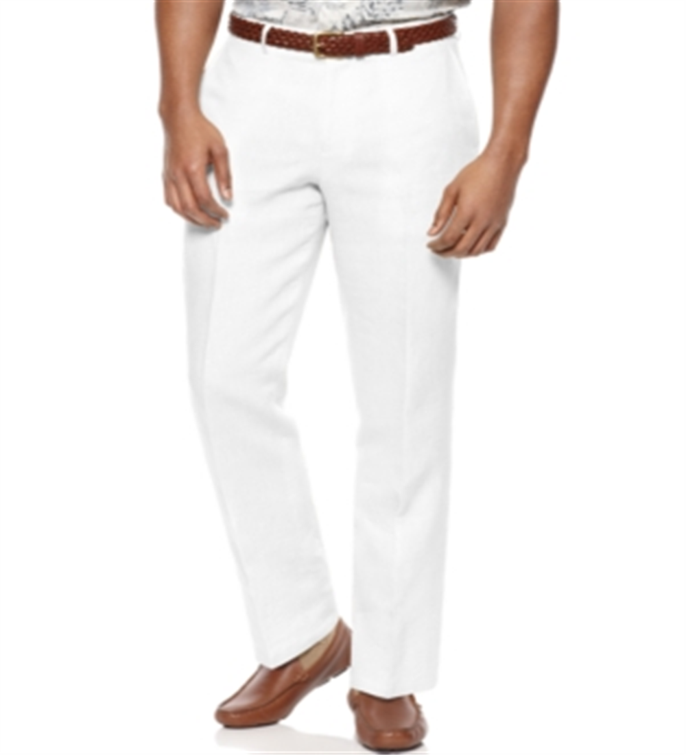 Tasso Elba Men's Flat Front Straight Casual Pants White Size 36X30