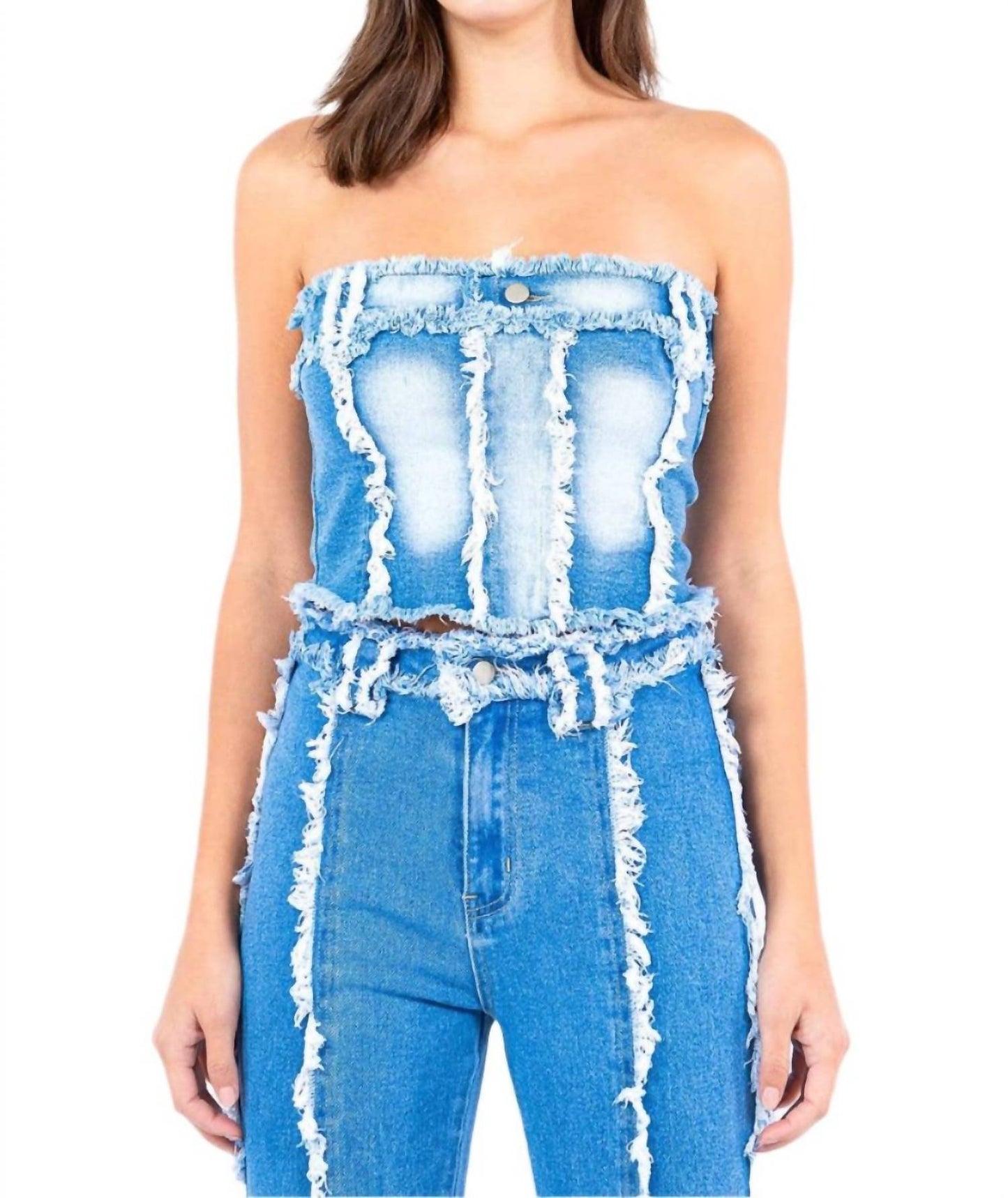 American Bazi - Frayed Edge Denim Corset Top