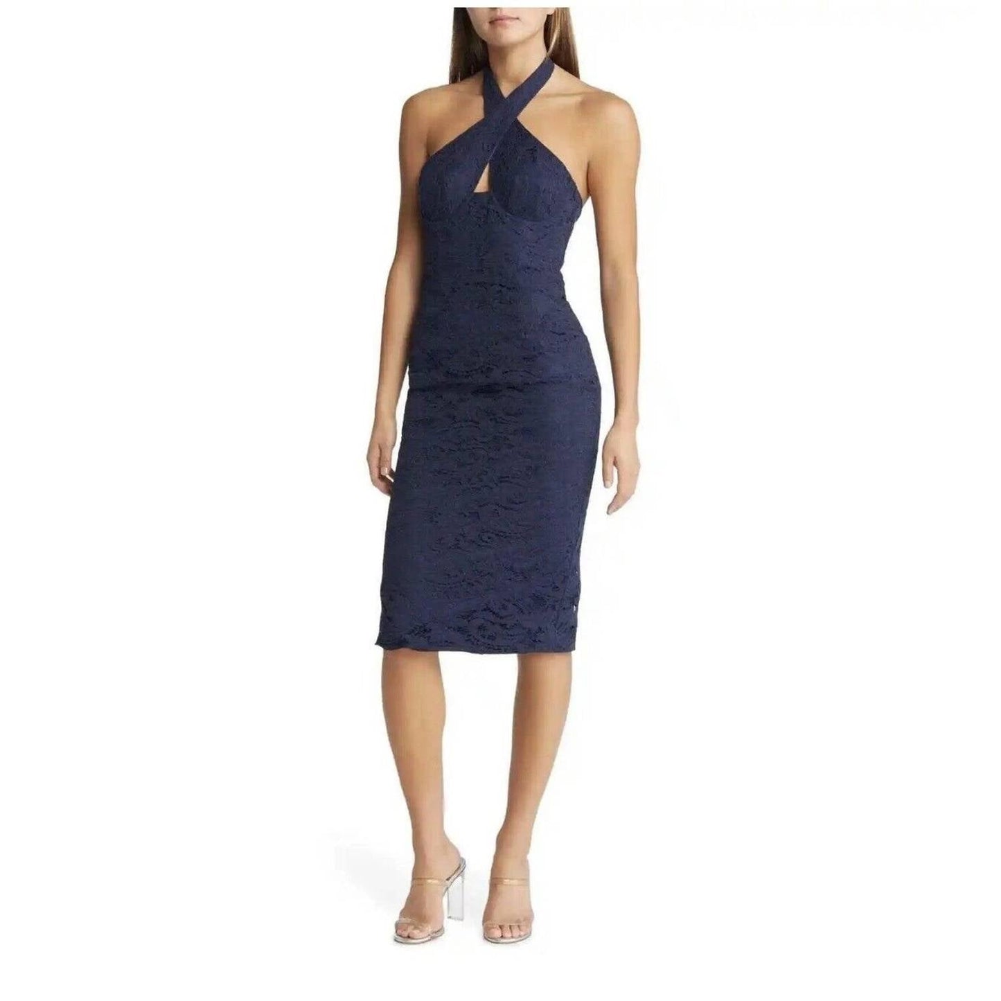 Bardot - Riviera Lace Crisscross Corset Midi Dress