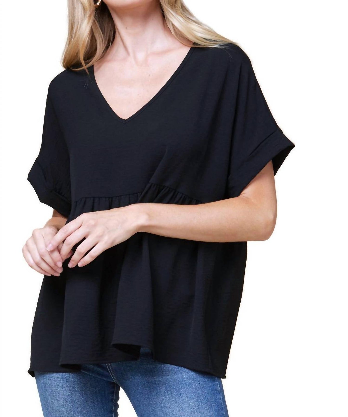 Entro - Textured Babydoll Top - Plus Size