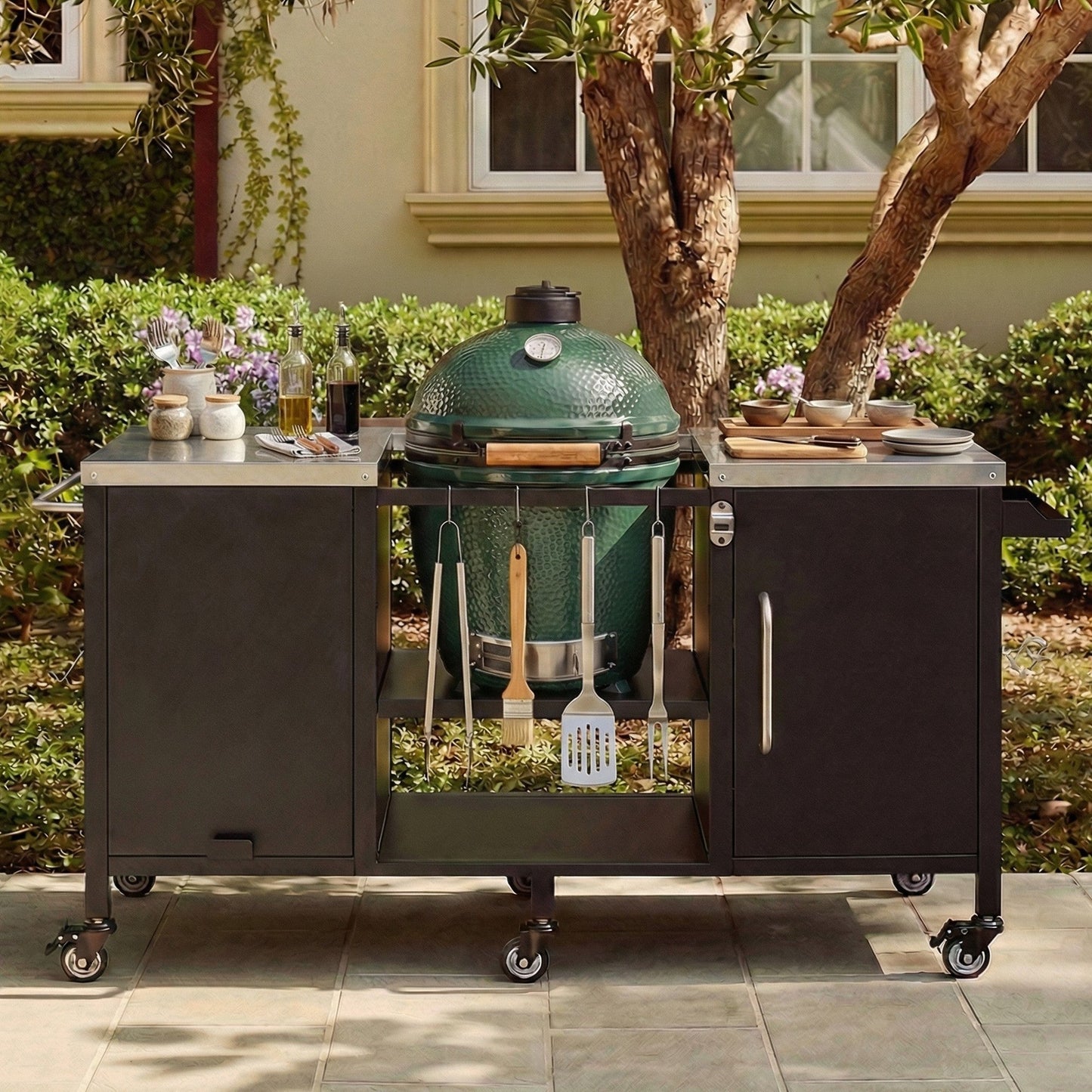 K&K 72.4' Large Grill Table for Big Green Egg