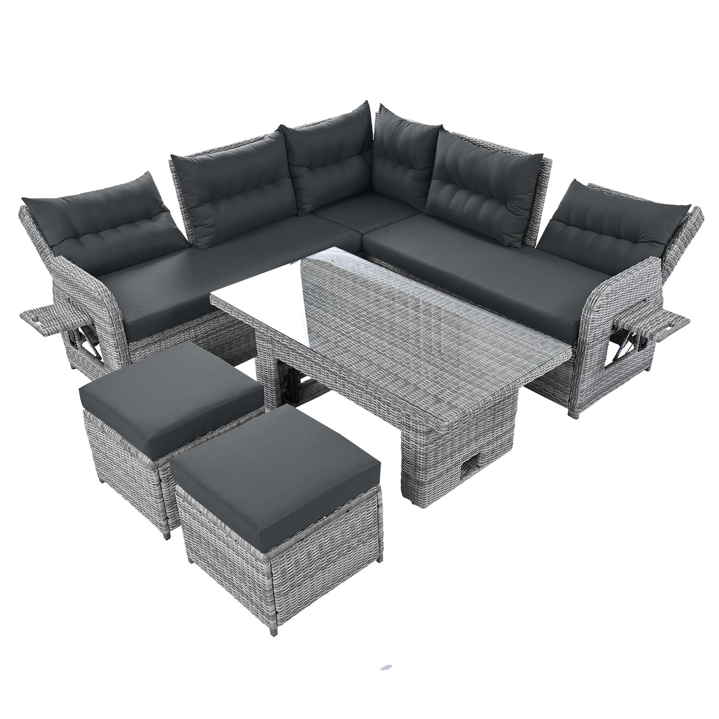 Outdoor Furniture Set Patio Rattan with Recliners and Tables
