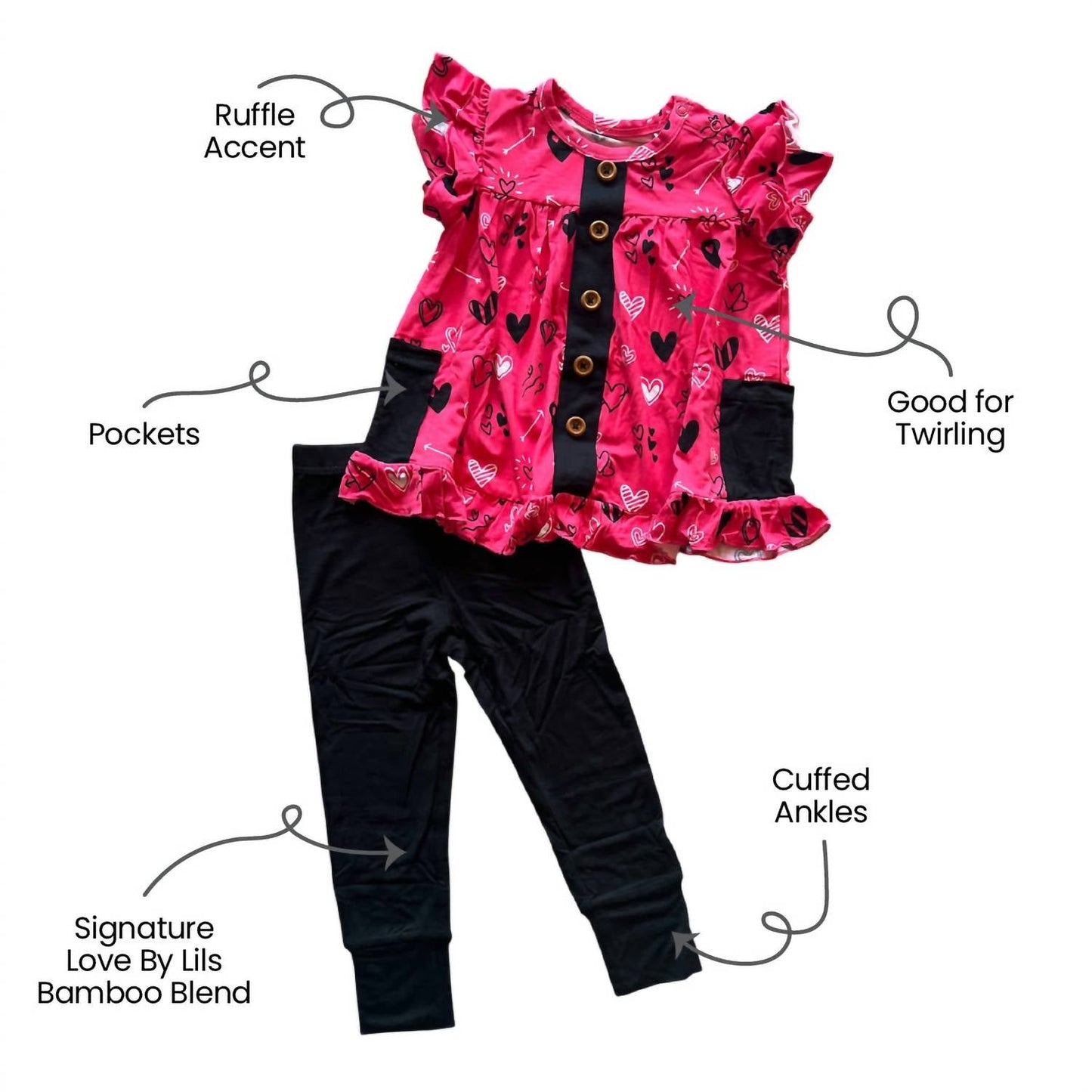 Laree + Co. - Heart Doodles Bamboo Short Sleeve Peplum + Legging Set
