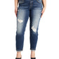 Silver Jeans Co. Women's Distressed Straight Leg Boyfriend Jeans Blue Size 20W