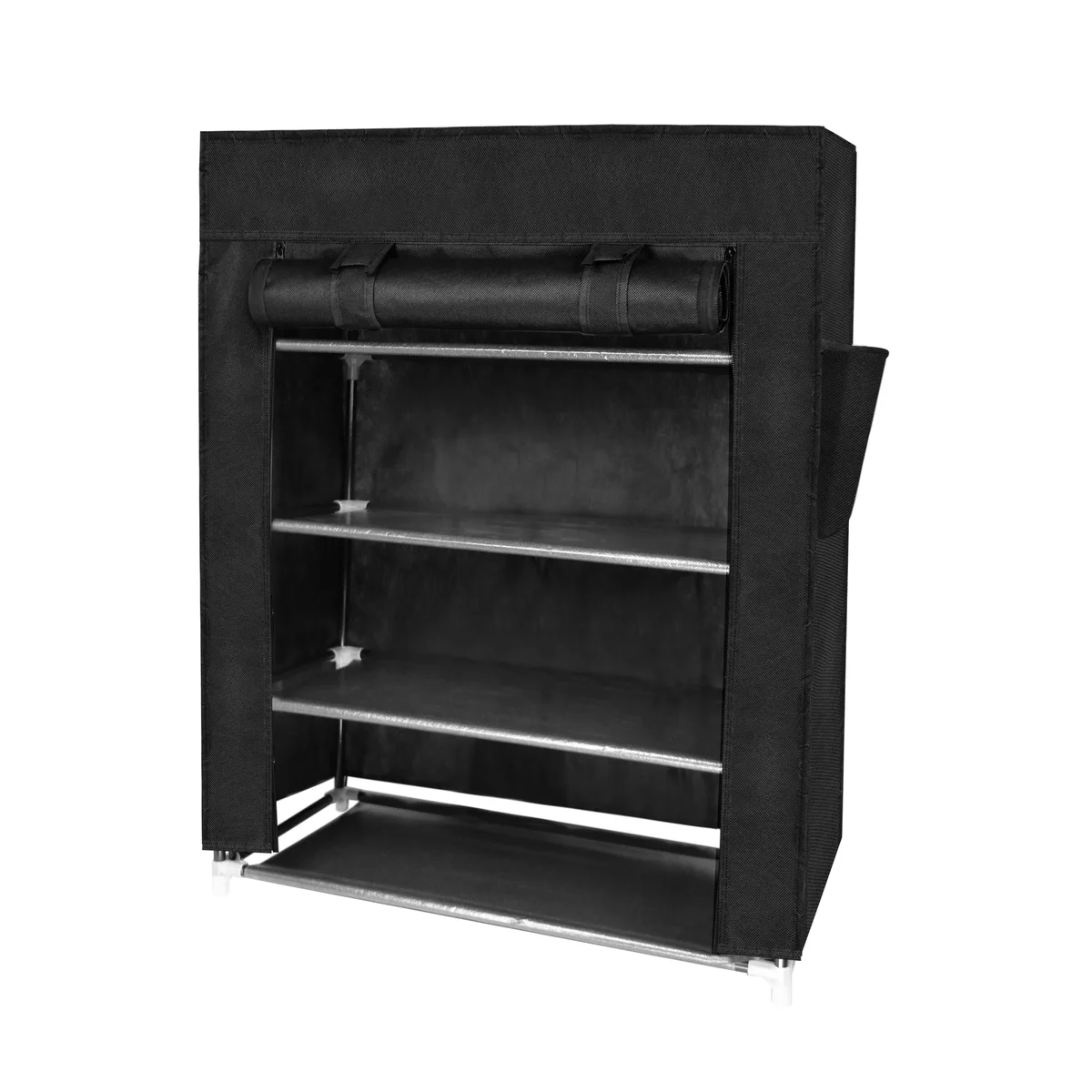 4 Tier Shoe Rack with Side Pocket Holds 24 Shoes
