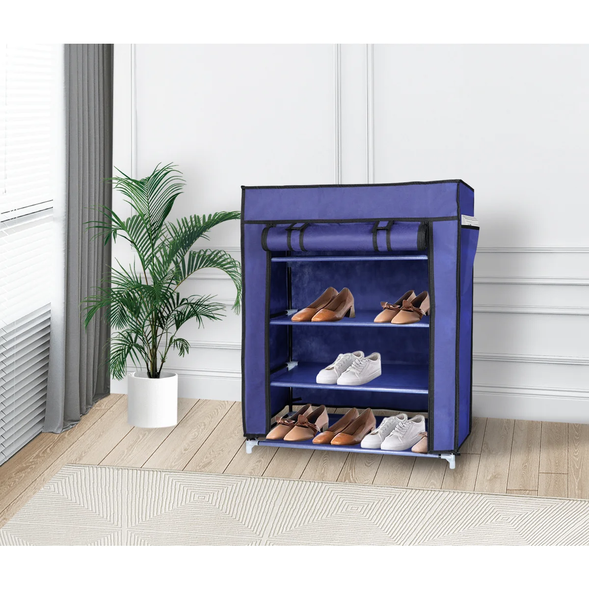4 Tier Shoe Rack with Side Pocket Holds 24 Shoes