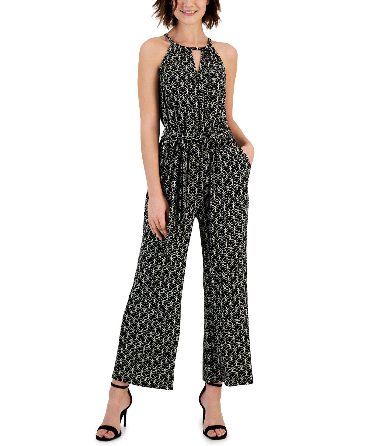 JPR Studio Women's Tie Waist Halter Jumpsuit Black Size Medium