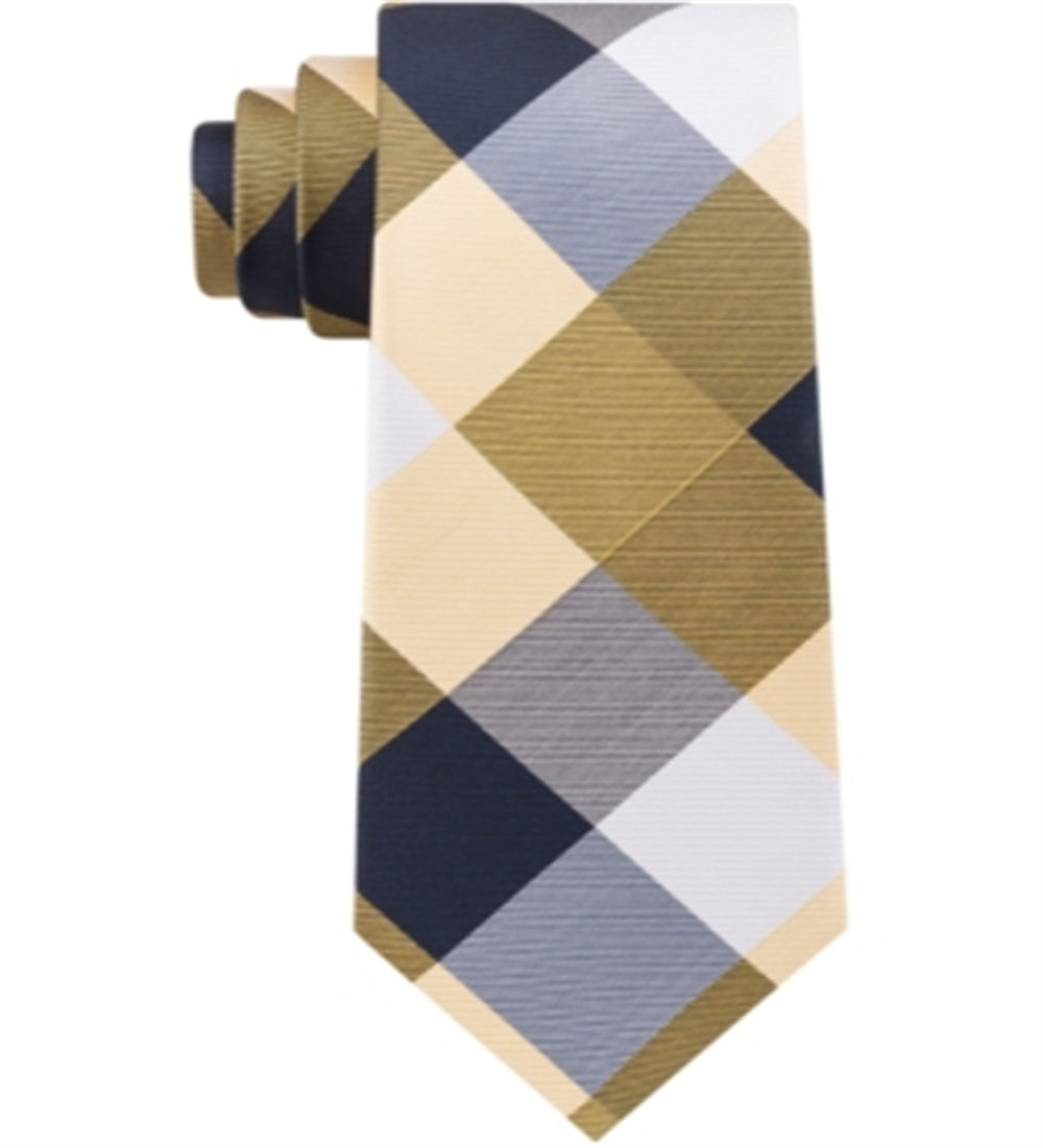 Tommy Hilfiger Men's Bold Plaid Silk Tie Yellow Size Regular