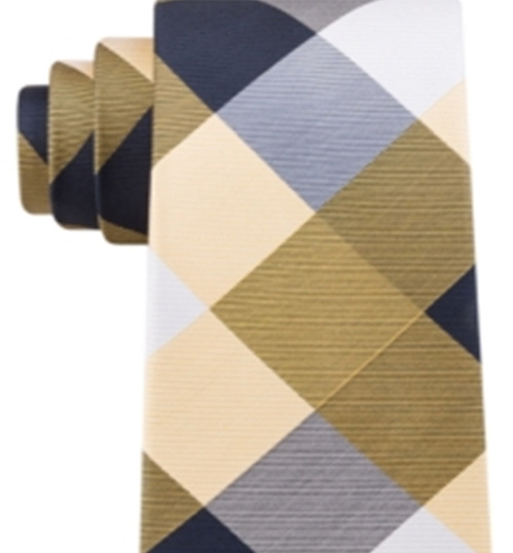 Tommy Hilfiger Men's Bold Plaid Silk Tie Yellow Size Regular