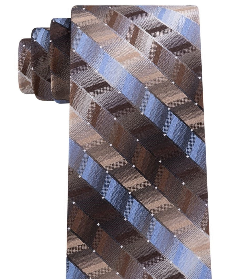 Van Heusen Men's Hawk Geometric Slimneck Tie Silk Brown Size Regular