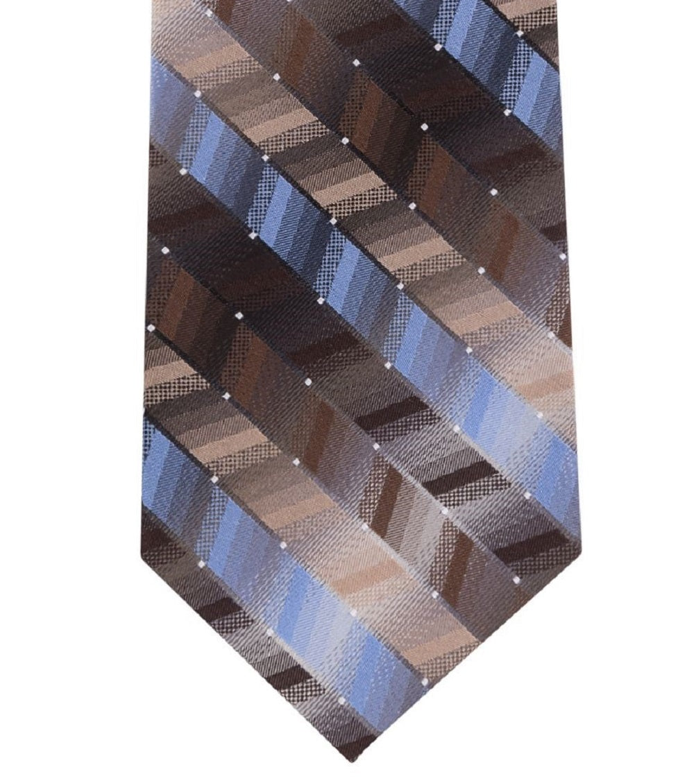 Van Heusen Men's Hawk Geometric Slimneck Tie Silk Brown Size Regular