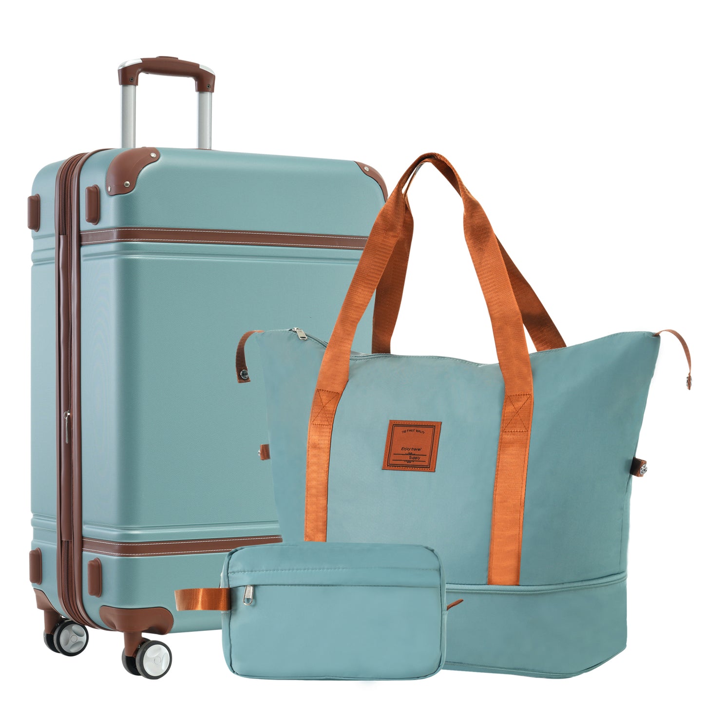 3-Piece Luggage Set – 24" ABS Hard Shell Suitcase with Duffel &Toiletry Bag, TSA Lock & 360° Spinner Wheels, Green