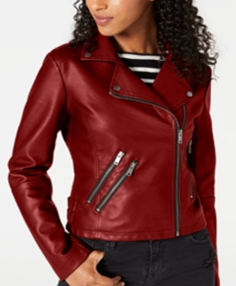 Coffeeshop Junior's Faux Leather Moto Jacket Red Size Small