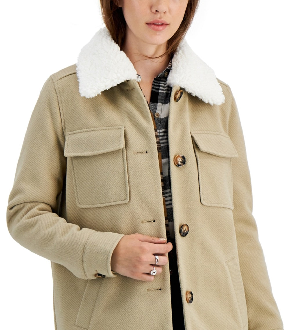 Coffeeshop Junior's Faux Collar Shirt Jacket Brown Size X Small