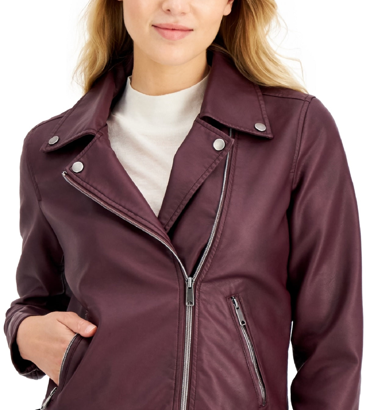 Coffeeshop Junior's Faux Leather Moto Jacket Red Size X-Large