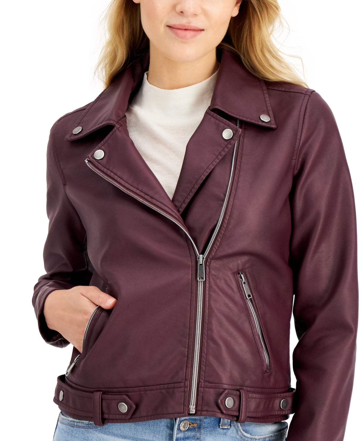 Coffeeshop Junior's Faux Leather Moto Jacket Red Size X-Large