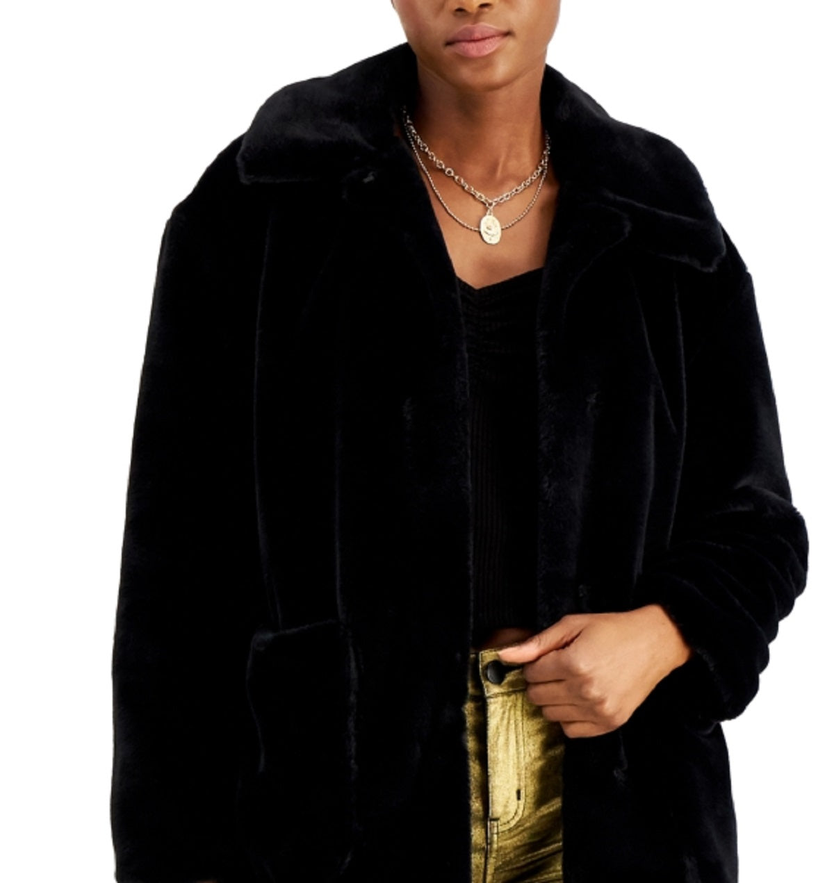 Coffeeshop Junior's Leopard Faux Fur Coat Black Size Medium