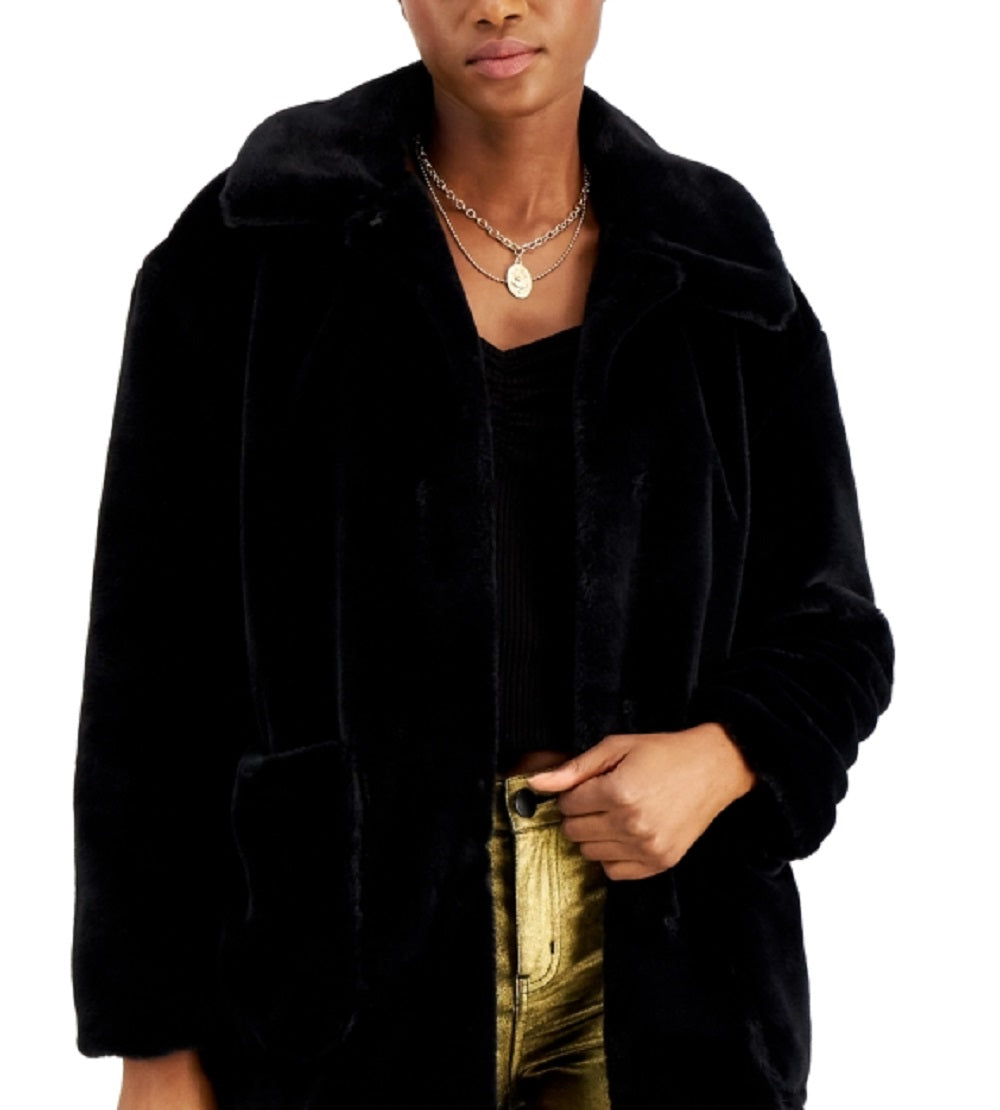 Coffeeshop Junior's Leopard Faux Coat Black Size X-Large
