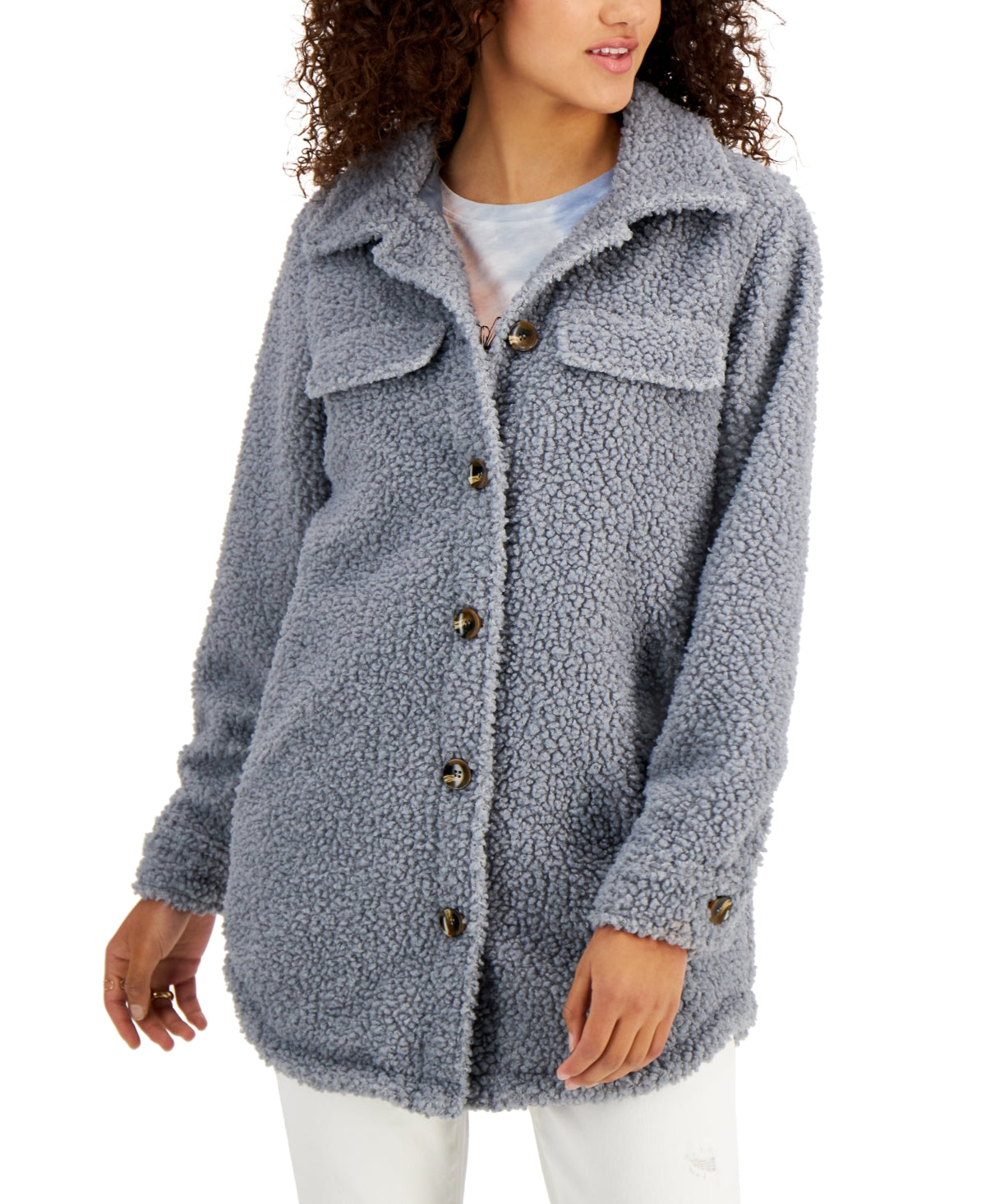 Coffeeshop Women's Fleece Shirt Jacket Blue Size Medium