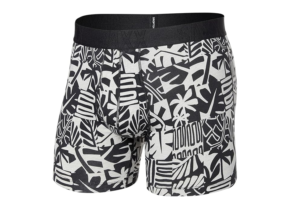 Saxx Men's Underwear - Beach Tiles/Black Droptemp Cooling Cotton Boxer Brief with Fly Size L