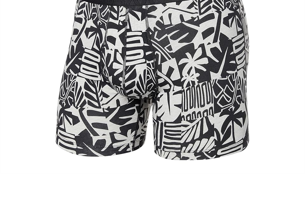 Saxx Men's Underwear - Beach Tiles/Black Droptemp Cooling Cotton Boxer Brief with Fly Size L