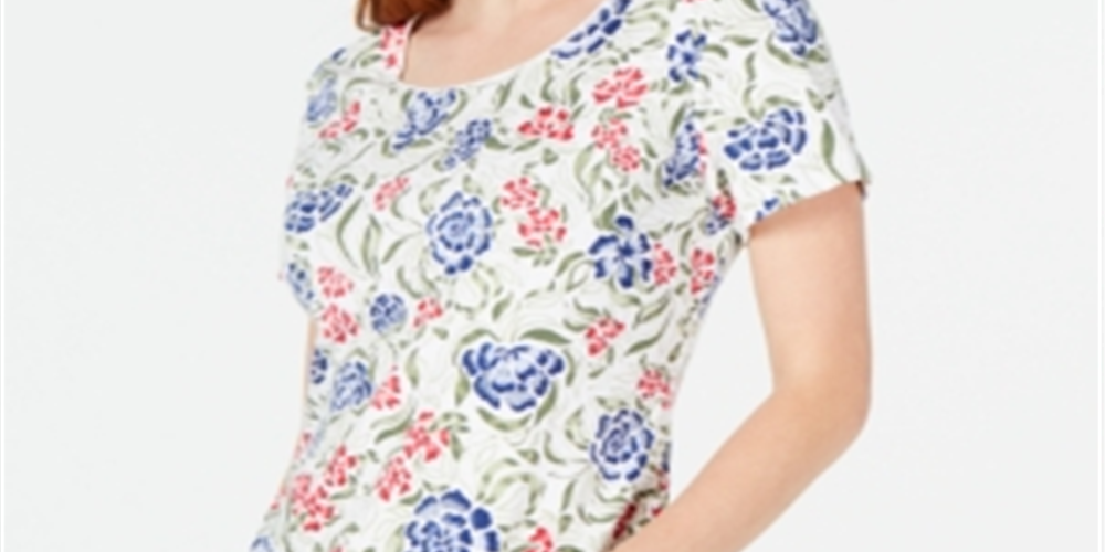 Karen Scott Women's Printed T-Shirt White Size X-Small