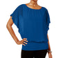 JM Collection Women's Blue Steel Blouson Top Size Petite Large