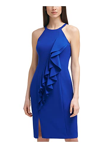 Vince Camuto Women's Halter Neck Laguna Crepe Body Con Dress Blue Size 8