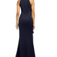 Jessica Howard Women's Ruffled Front Halter Gown Blue Size 14