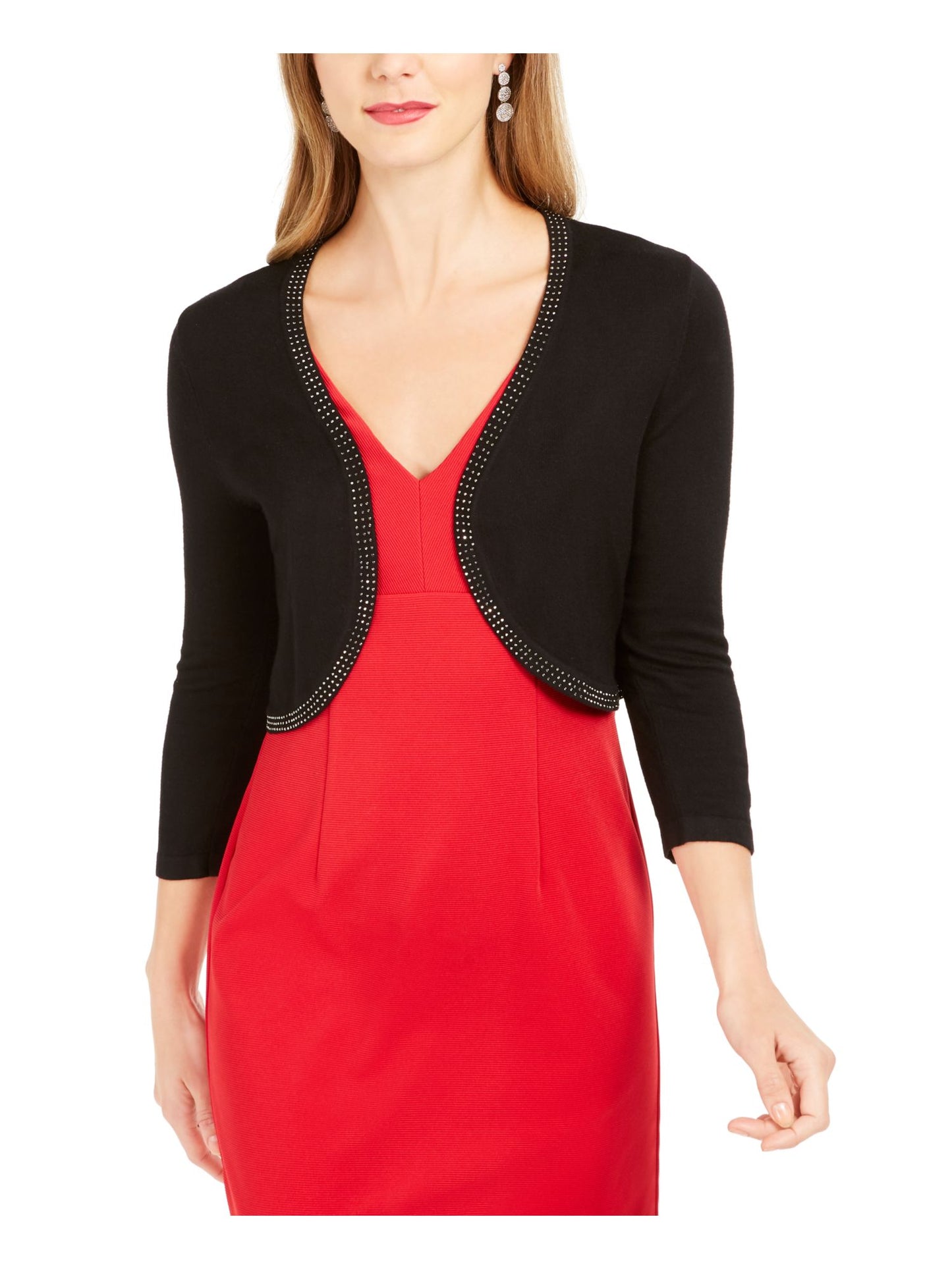Jessica Howard Women's Stud Trim Bolero Jacket Black Size Petite