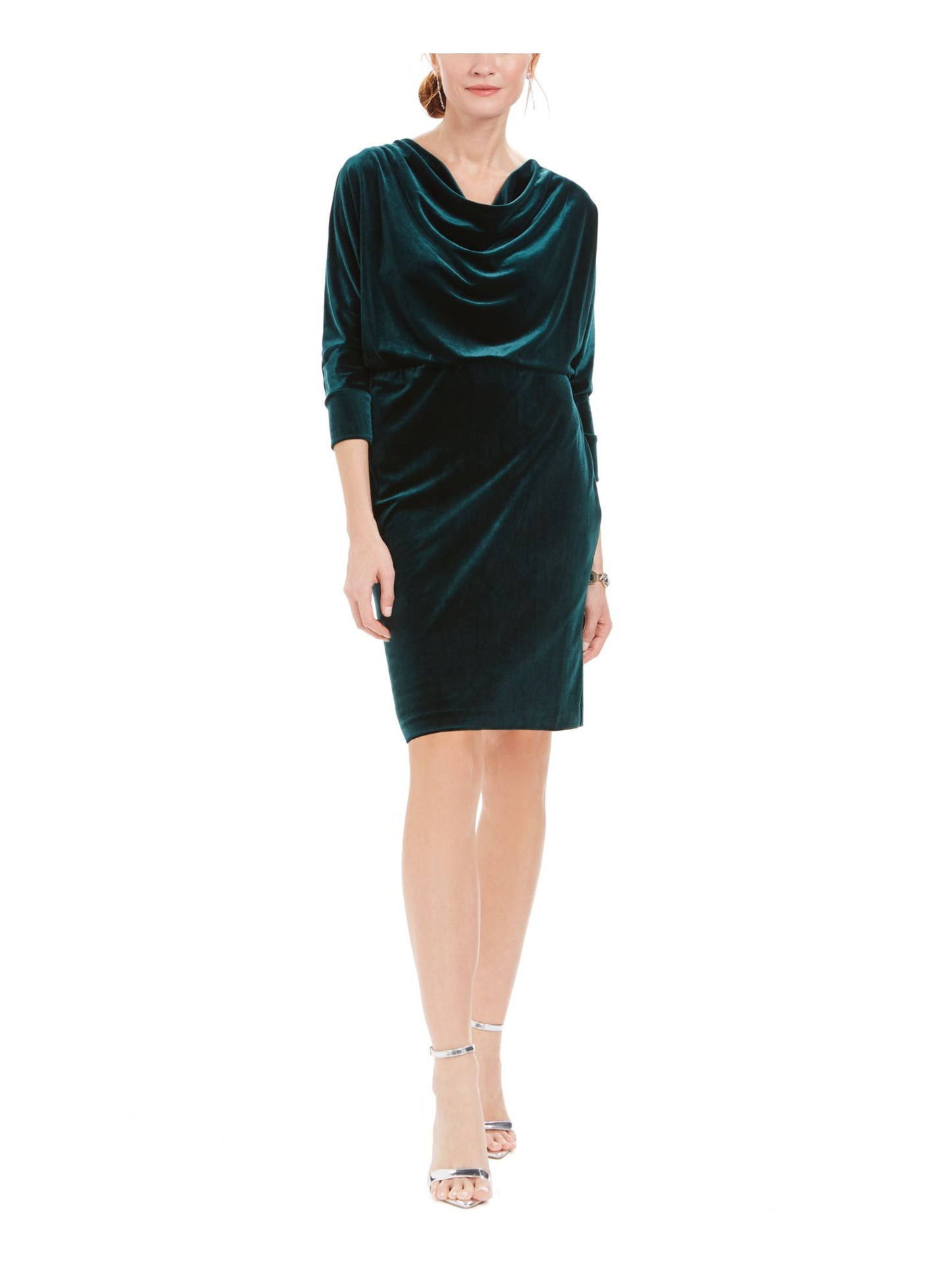 Jessica Howard Women's Velvet Cowl Neck Dress Green Size 12 Petite