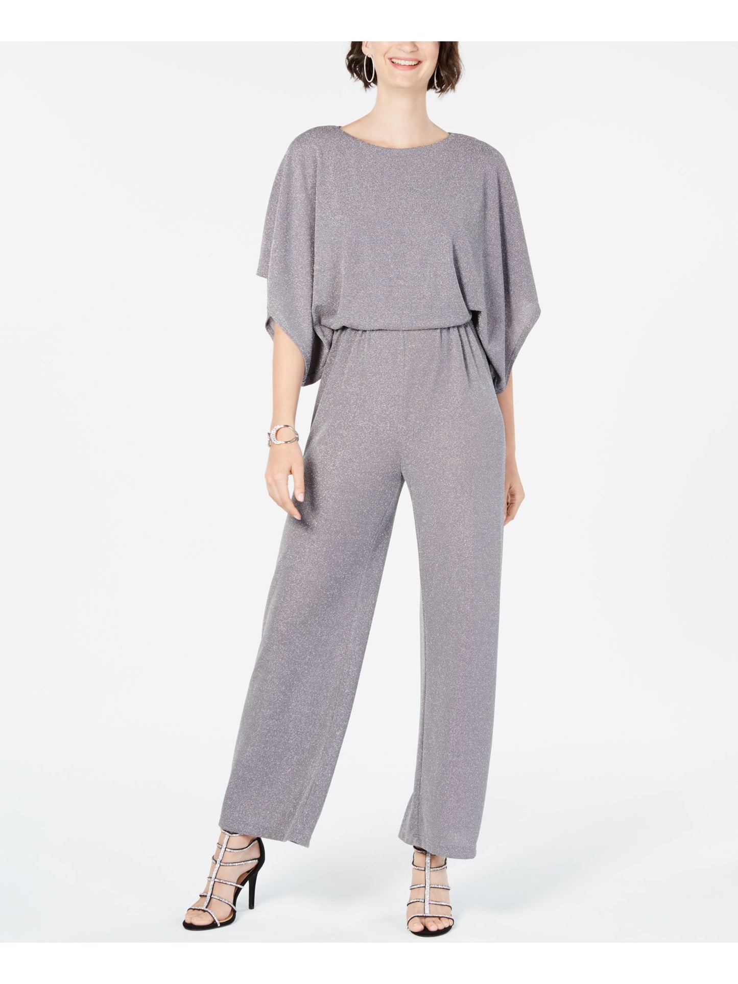 Jessica Howard Women's Jewel Neck Evening Wide Leg Jumpsuit Gray Size 16
