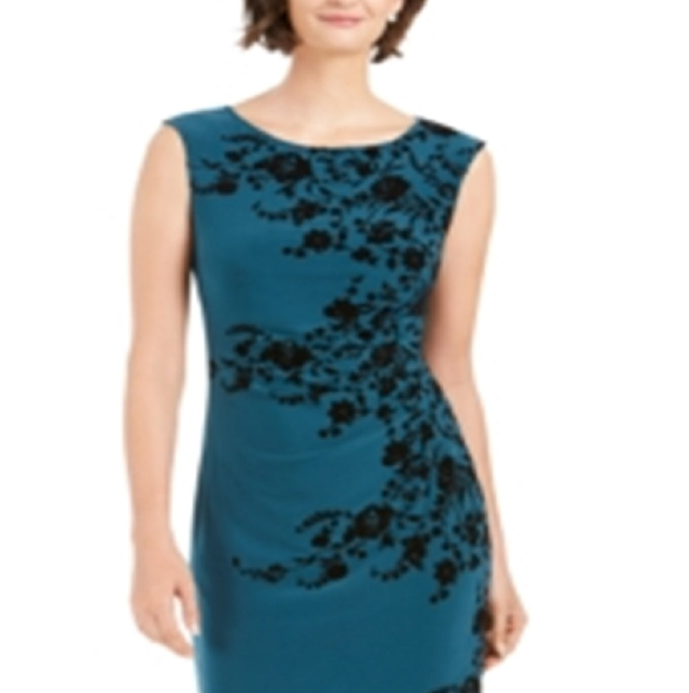 Jessica Howard Women's Floral Ruched Sheath Dress Black Size 12