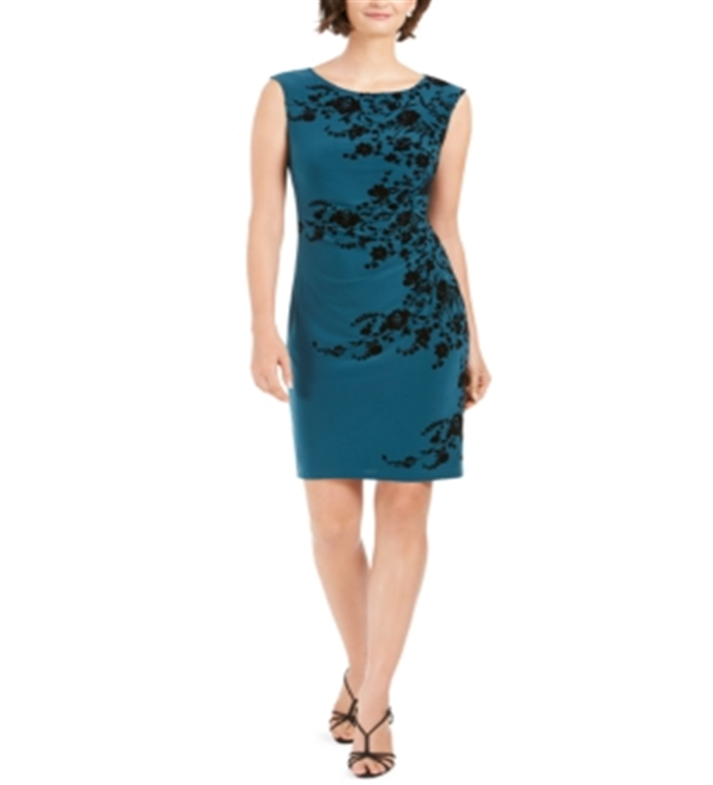 Jessica Howard Women's Floral Ruched Sheath Dress Black Size 12