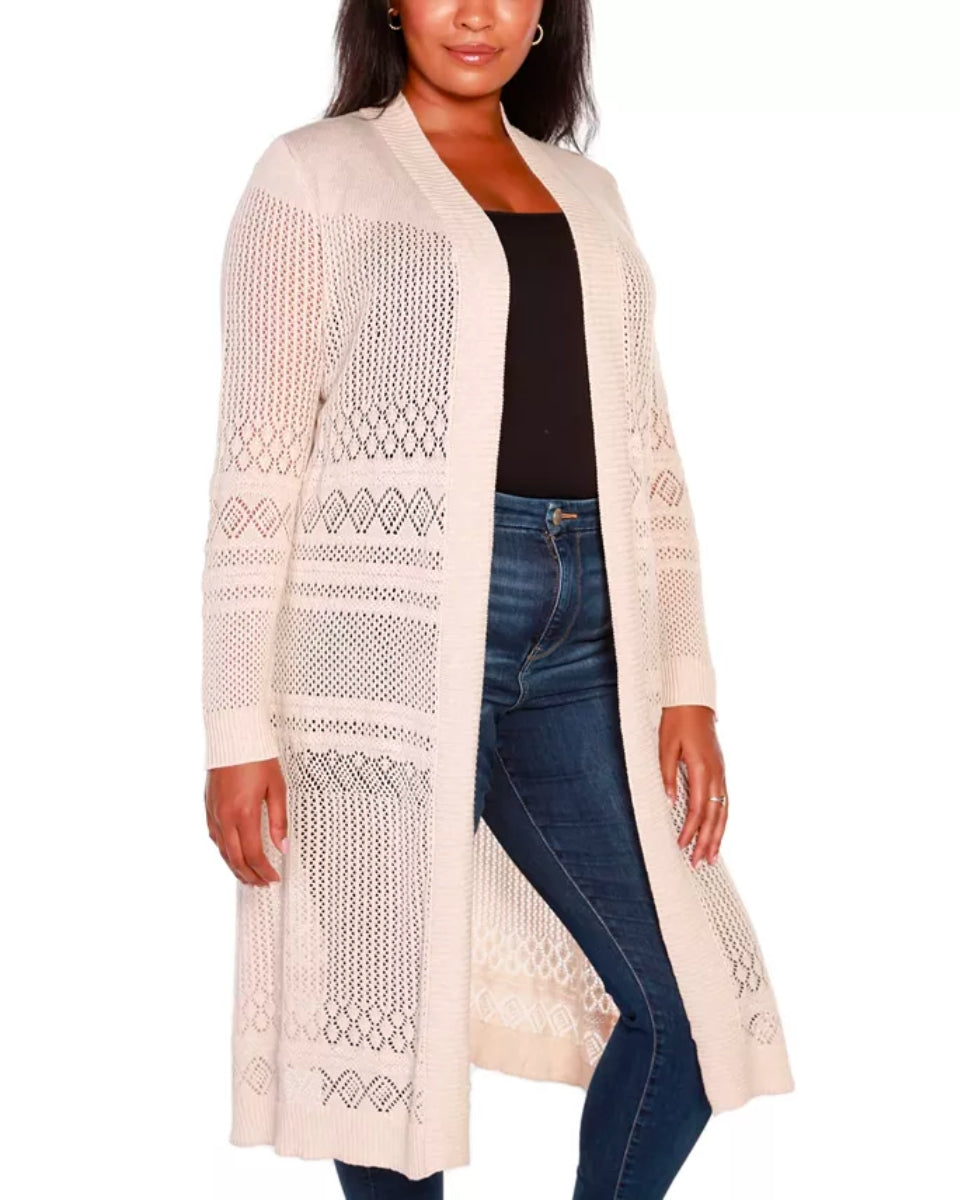 Belldini Women's Plus Pointelle Stitch Duster Cardigan Pink Size 1X