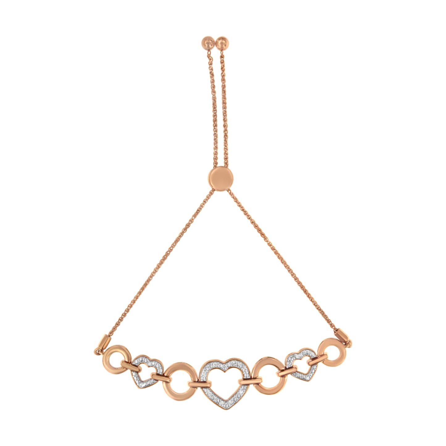 14K Rose Gold Plated .925 Sterling Silver Diamond Accent Circle and Heart Link Adjustable 6�������-10������� Bolo Bracelet